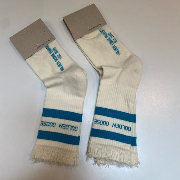Golden Goose Distressed Rib Sock White/Turquoise sizes Small, Medium NWT - Picture 2 of 3